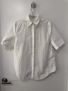 Acne Studios Addle Sh Si Pop UW15 White Short Sleeve Cotton Poplin Button Up Shi
